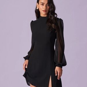 RIHOAS Black Long Sleeve Dress with Sheer Details